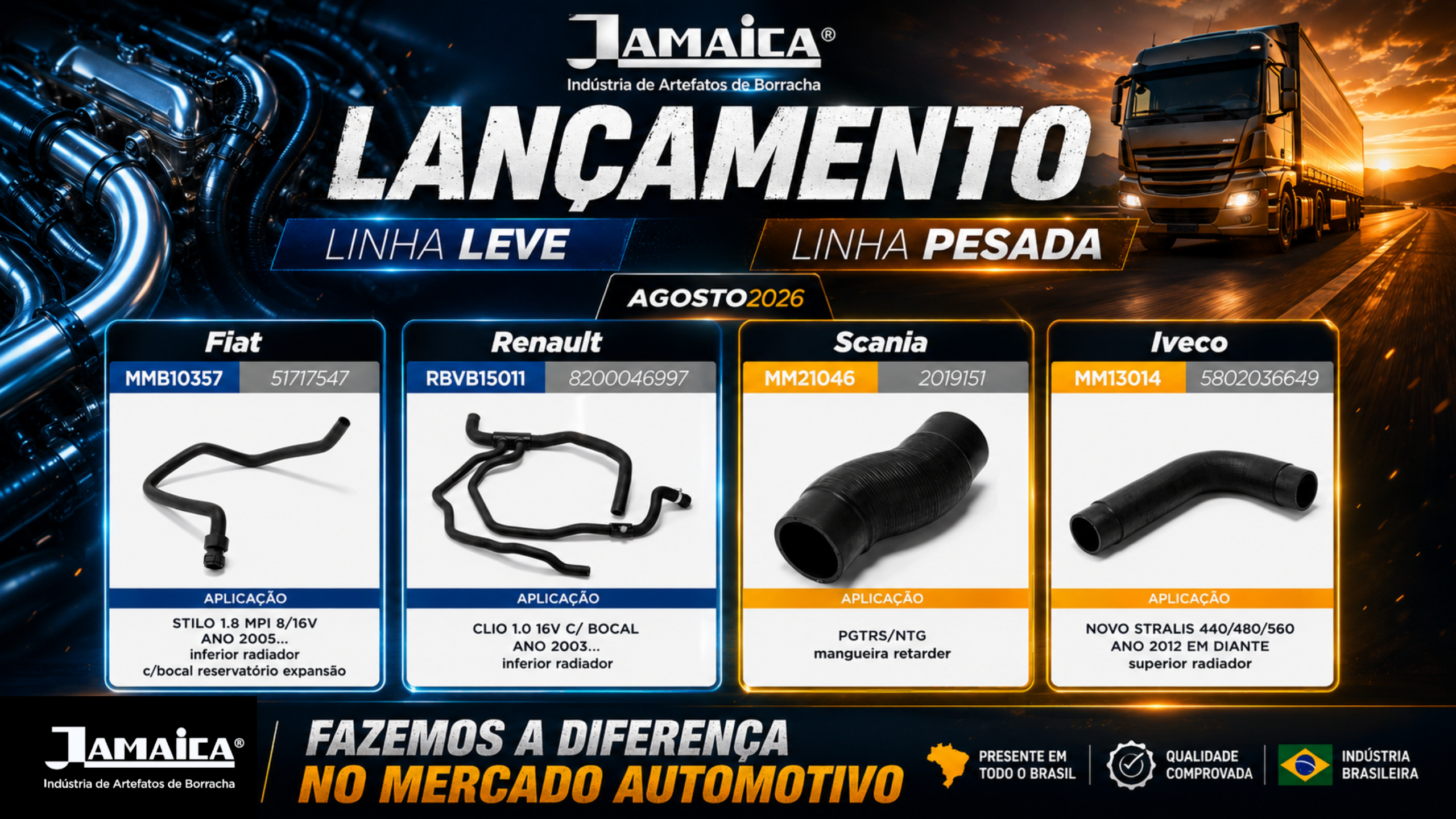 Leia mais sobre o artigo Jamaica Mangueiras Apresenta os Lançamentos de Agosto de 2026 para as Linhas Pesada e Leve
